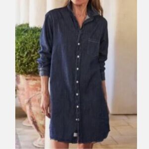 FRANK & EILEEN Dark Rinse Linen Mary Shirt Dress S